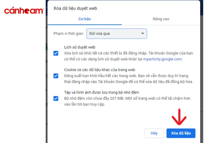 Xóa lịch sử duyệt web, cache