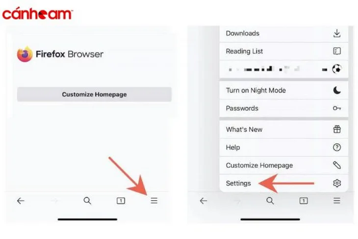 xóa cache trong Mozilla FireFox iOS