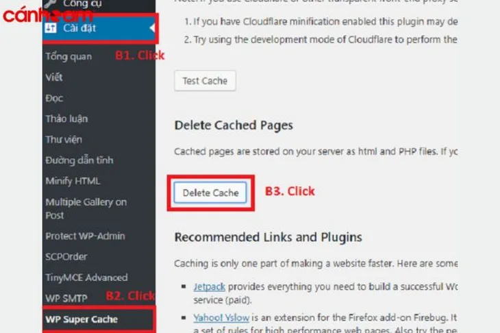 Xóa Cache trong WP Super Cache