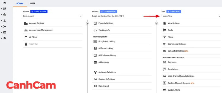 Hình 11: Chế độ Xem View trong Google Analytics