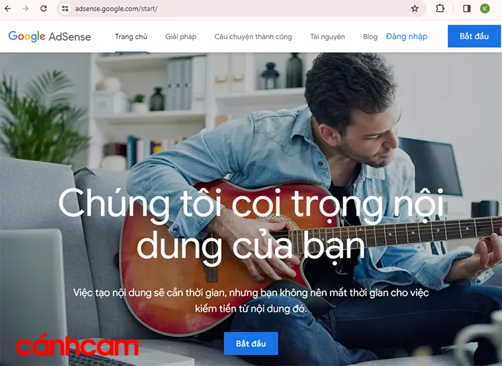 truy cập trang chủ đăng ký Google AdSense