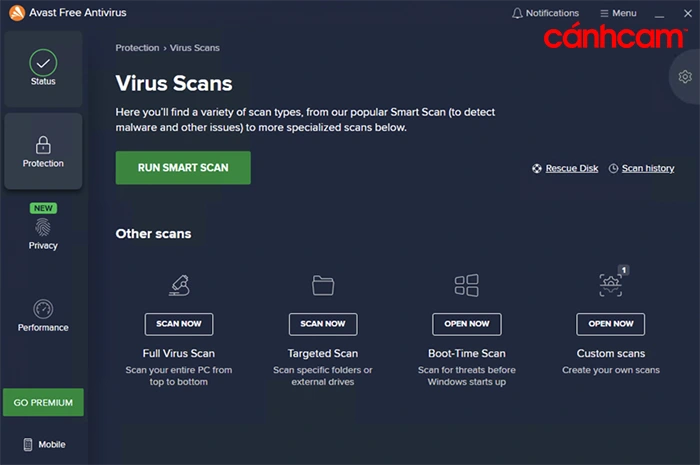 phần mềm diệt virus miễn phí toàn diện Avast