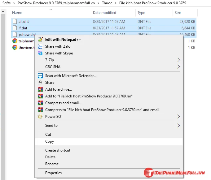 Hướng dẫn cài đặt và crack Proshow Producer sử dụng miễn phí bước 4 chép 3 file all.dnt, if.dnt, pshow.dnt vào nơi cài đặt chương trình