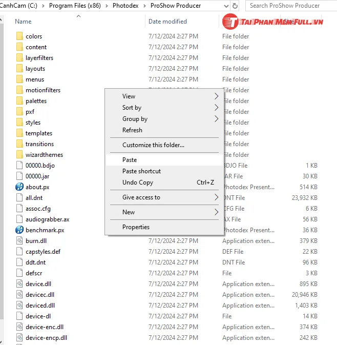 Hướng dẫn cài đặt Proshow Producer sử dụng miễn phí bước 4 paste 3 file vào Program Files