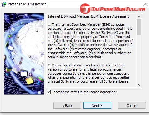 Hướng dẫn cài đặt IDM bước 2 accept the terms in the license argreement