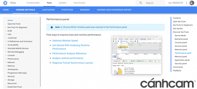 Chrome DevTools công cụ trực tuyến kiểm tra tốc độ website