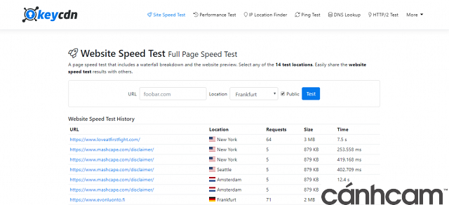 KeyCDN Website Speed Test công cụ kiểm tra tốc độ website tốt nhất