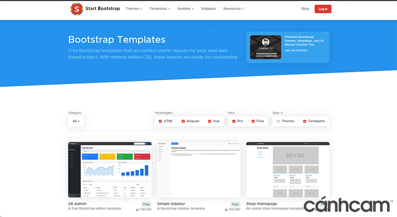 Startbootstrap trang tải template website miễn phí