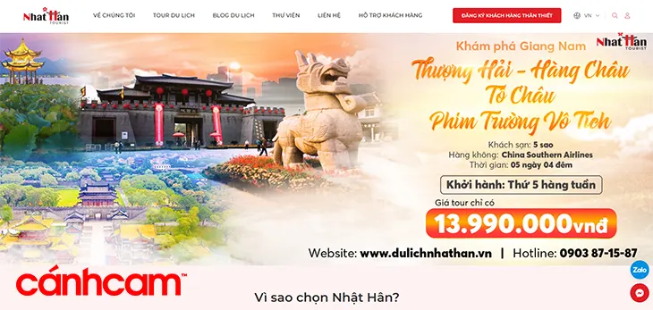 mẫu website du lịch Nhật Hân được thiết kế bởi Cánh Cam