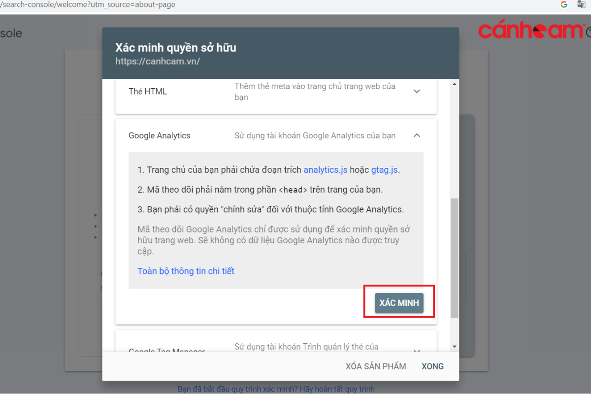 Cách xác minh Google Search Console qua Google Analytics