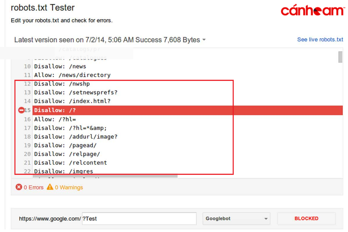 Sử dụng câu lệnh “disallow” chặn lập Index bằng tệp robots.txt