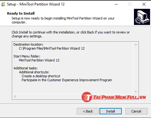 Hướng dẫn cài đặt MiniTool Partition Wizard chọn Ready to Install để cài đặt